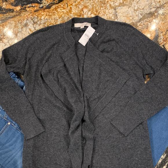 **NWT LOFT Dark Charcoal Grey Draped Open Cardigan Sweater- SIZE S - Picture 5 of 9